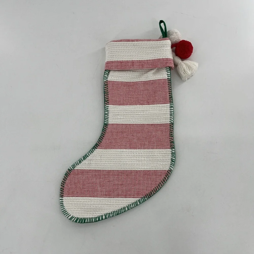 Rare Target Wondershop Christmas Stocking Woven Stitched Striped Poms Tassel 21